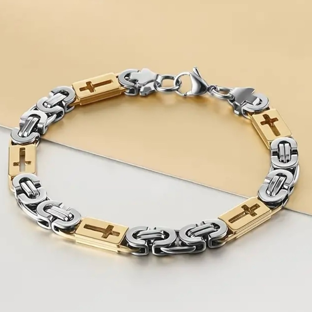 NWOT Men’s Gold and Silver Cross Bracelet